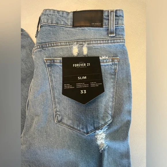 Forever 21 Slim Mid Rise Slim Leg Distressed Jeans - Picture 3 of 6